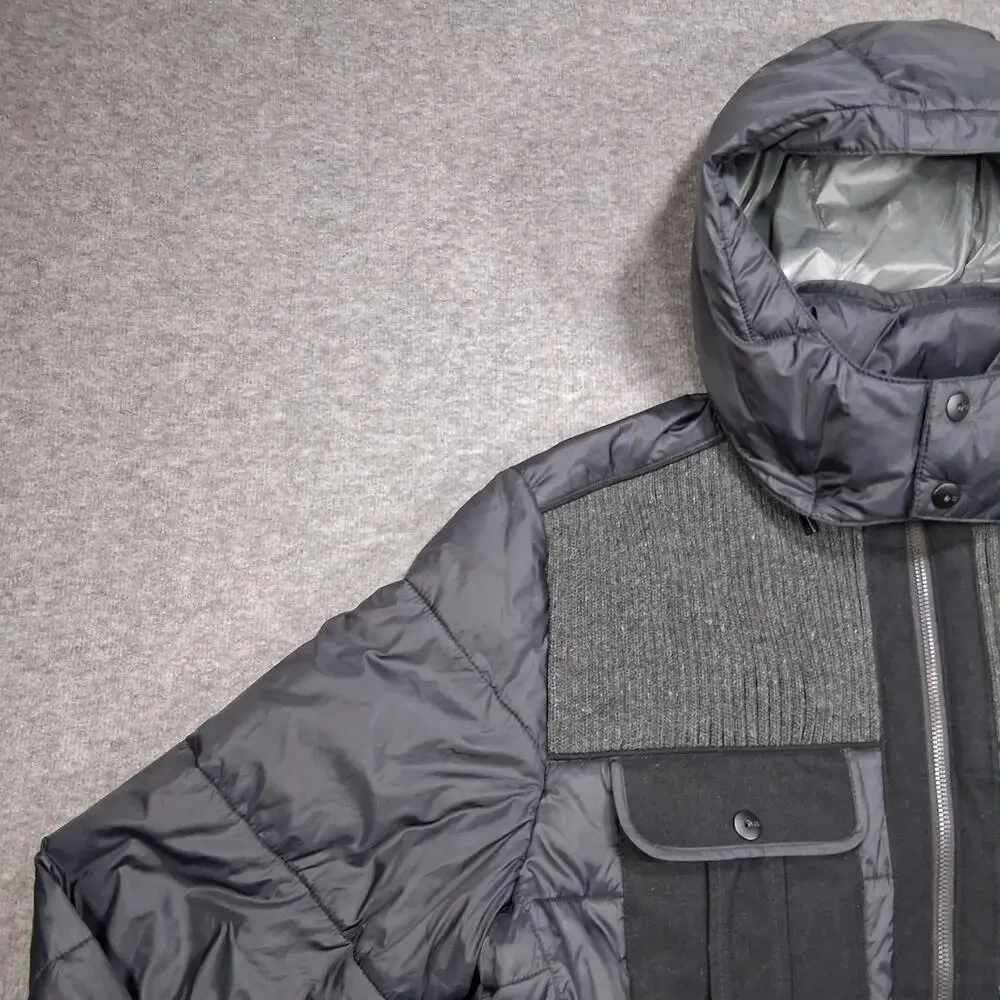 Calvin Klein Jacket Mens Medium Gray Hooded Puffer Quilted Winter Coat